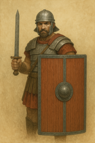 Roman soldier with shield. A Group of these shields could be a formidable defence!